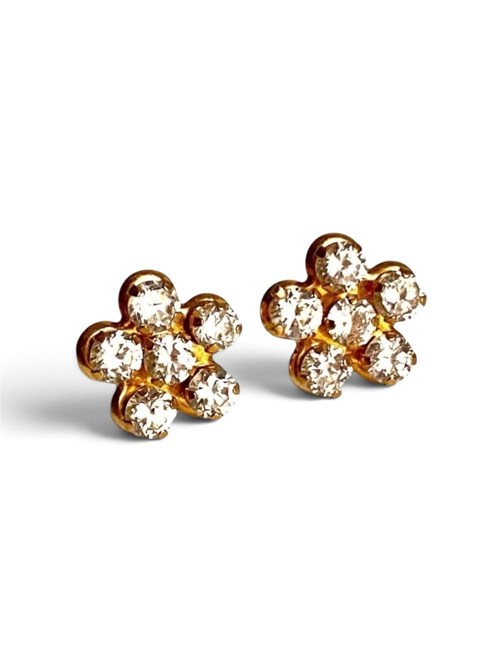 Vintage 10K‎ Gold CZ Flower Earrings Stud Cubic Zirconia Faux Diamond Cluster